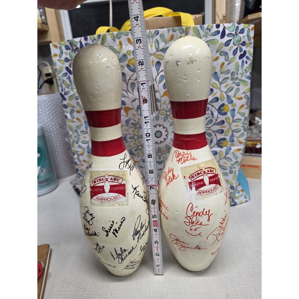 Vintage Autographed Bowling Pins Pair 40+ Signatures PWBA PBA Hall of Fame GOAT